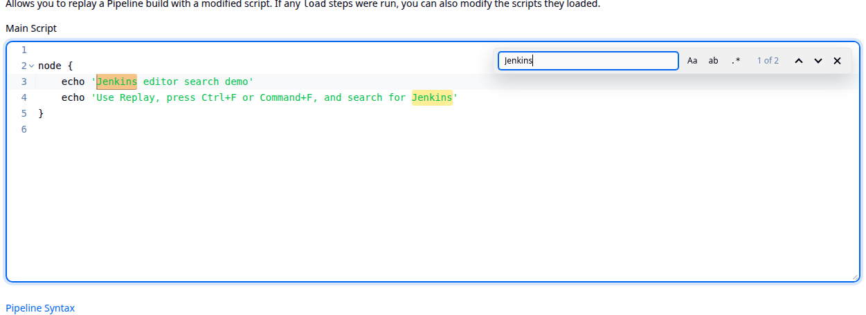 Pipeline Replay search widget in Jenkins